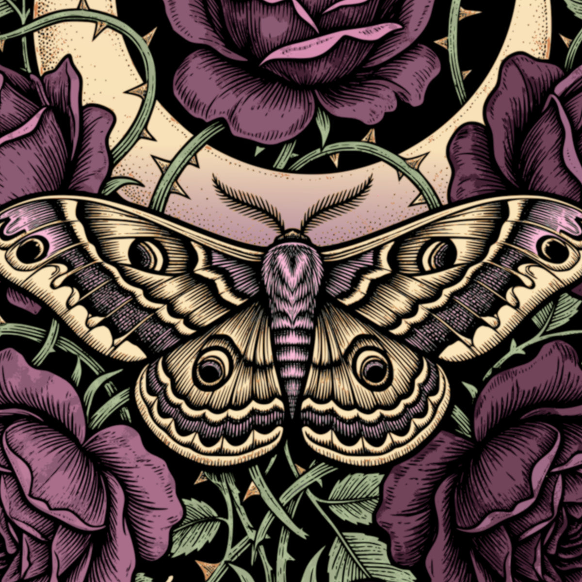 Gothic Moth Shirt, Dark Botanical Moon and Roses Tee, Witchy Celestial Moon Moth T-Shirt, Dark Academia Goth Gift for Her