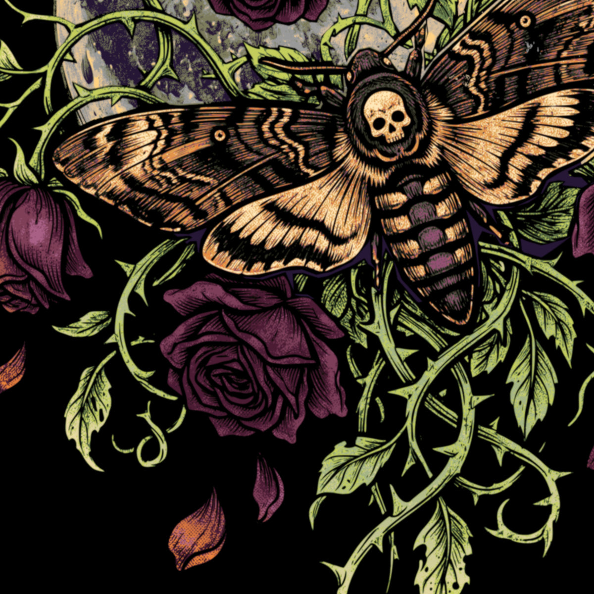 Dark Botanical Moth Shirt, Gothic Moon and Roses Tee, Dark Academia Goth Gift for Her
