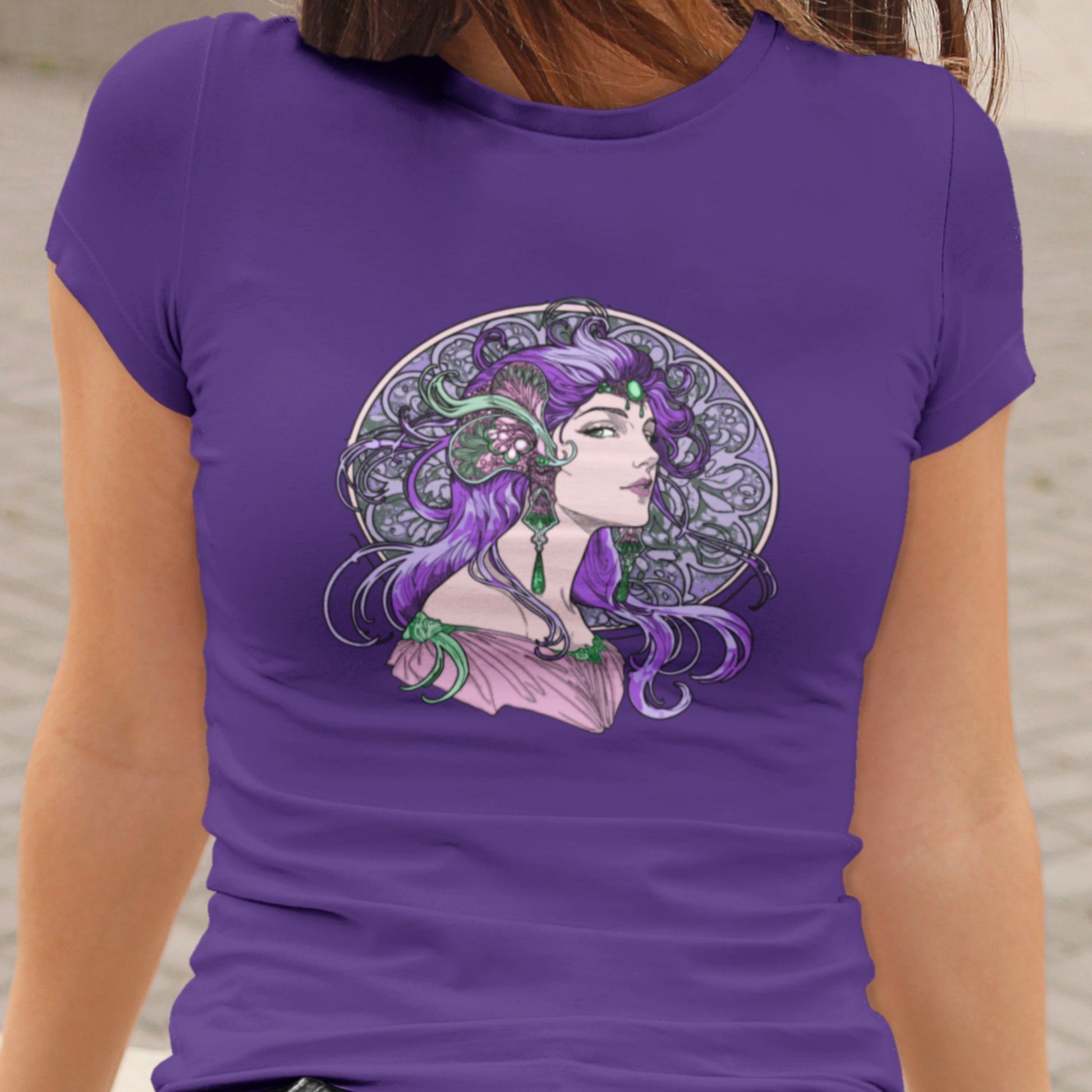 Alphonse Mucha-inspired Purple-haired Woman Unisex classic tee
