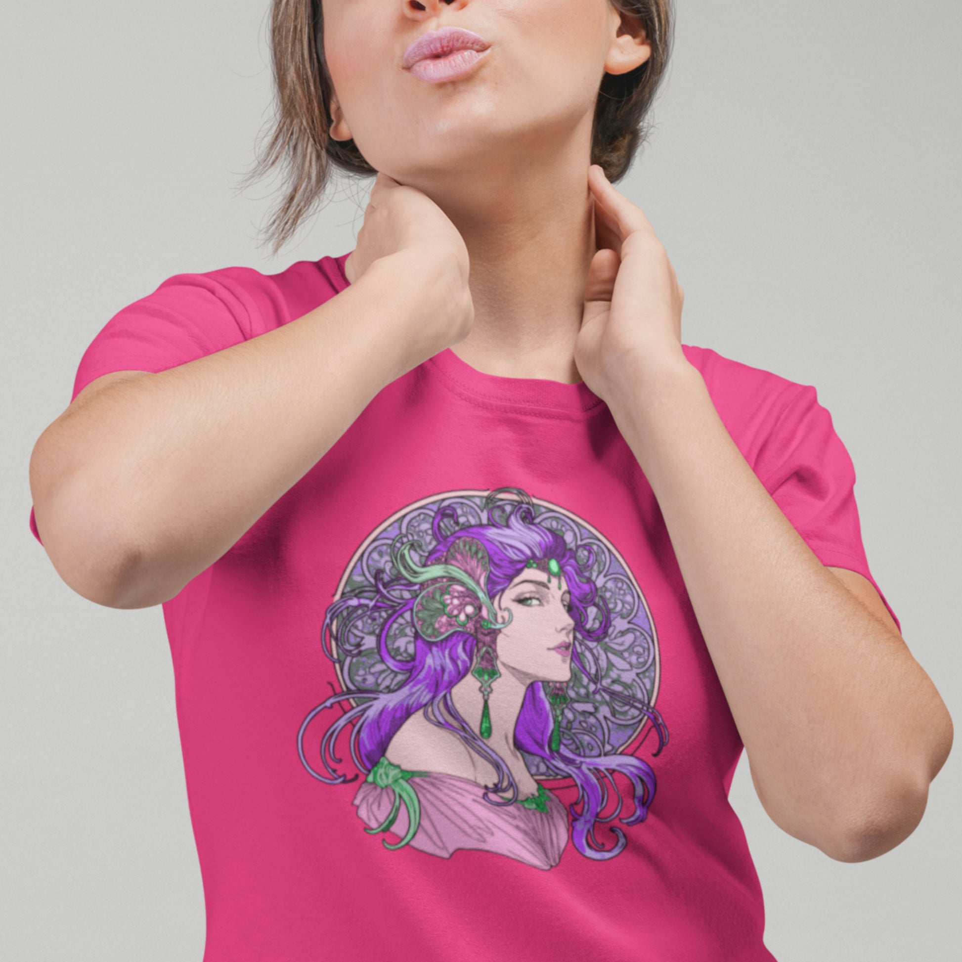 Alphonse Mucha-inspired Purple-haired Woman Unisex classic tee