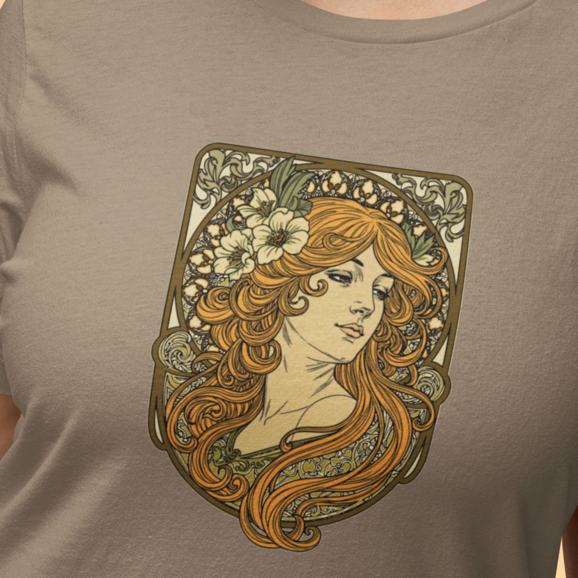Alphonse Mucha-inspired Woman green/brown tones Unisex classic tee