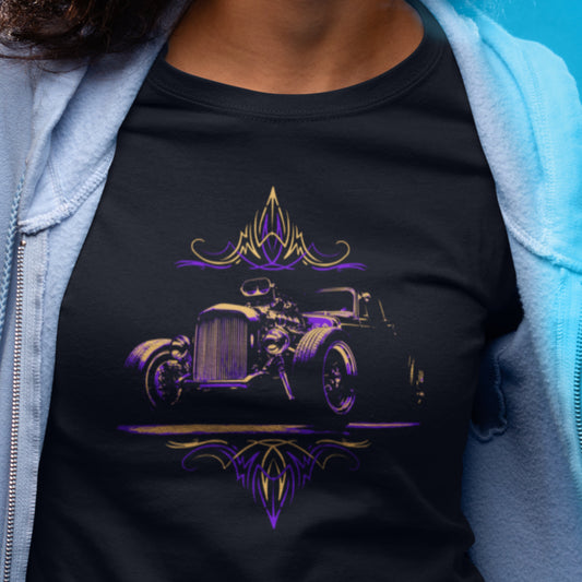 1932 Ford Hot Rod T-Shirt: Pinstripe Unisex Tee Purple and Orange version