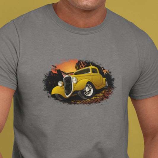 Classic Car Shirt featuring Yellow 34 Ford Hot Rod - Short-sleeve Unisex classic tee with 1930's Street Rod