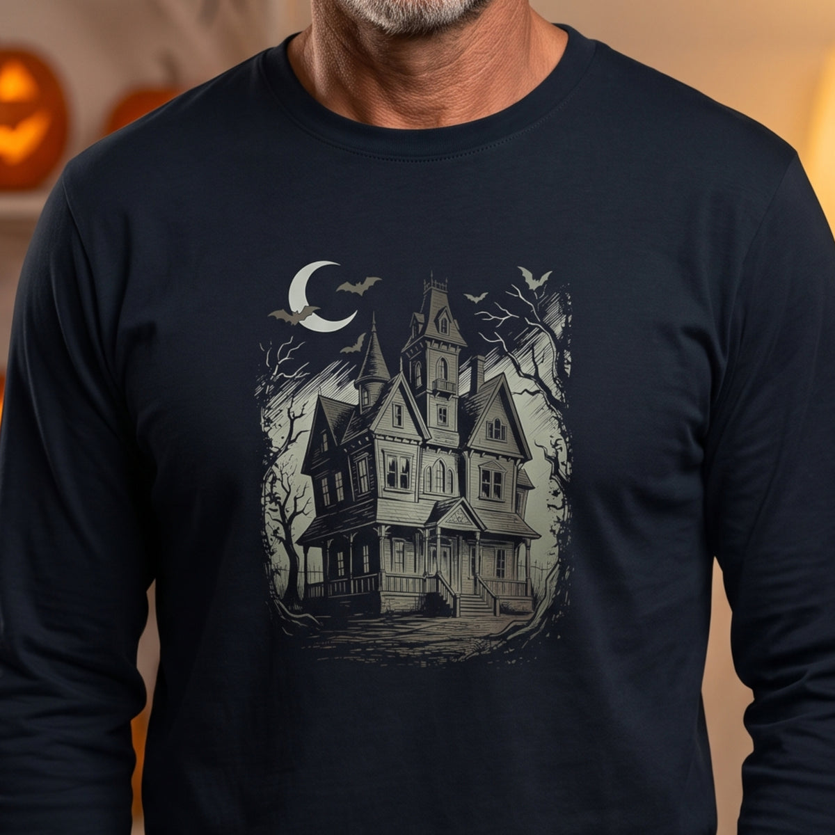 Haunted House T-Shirt, Gothic Victorian Mansion Halloween Shirt, Unisex Long Sleeve Tee