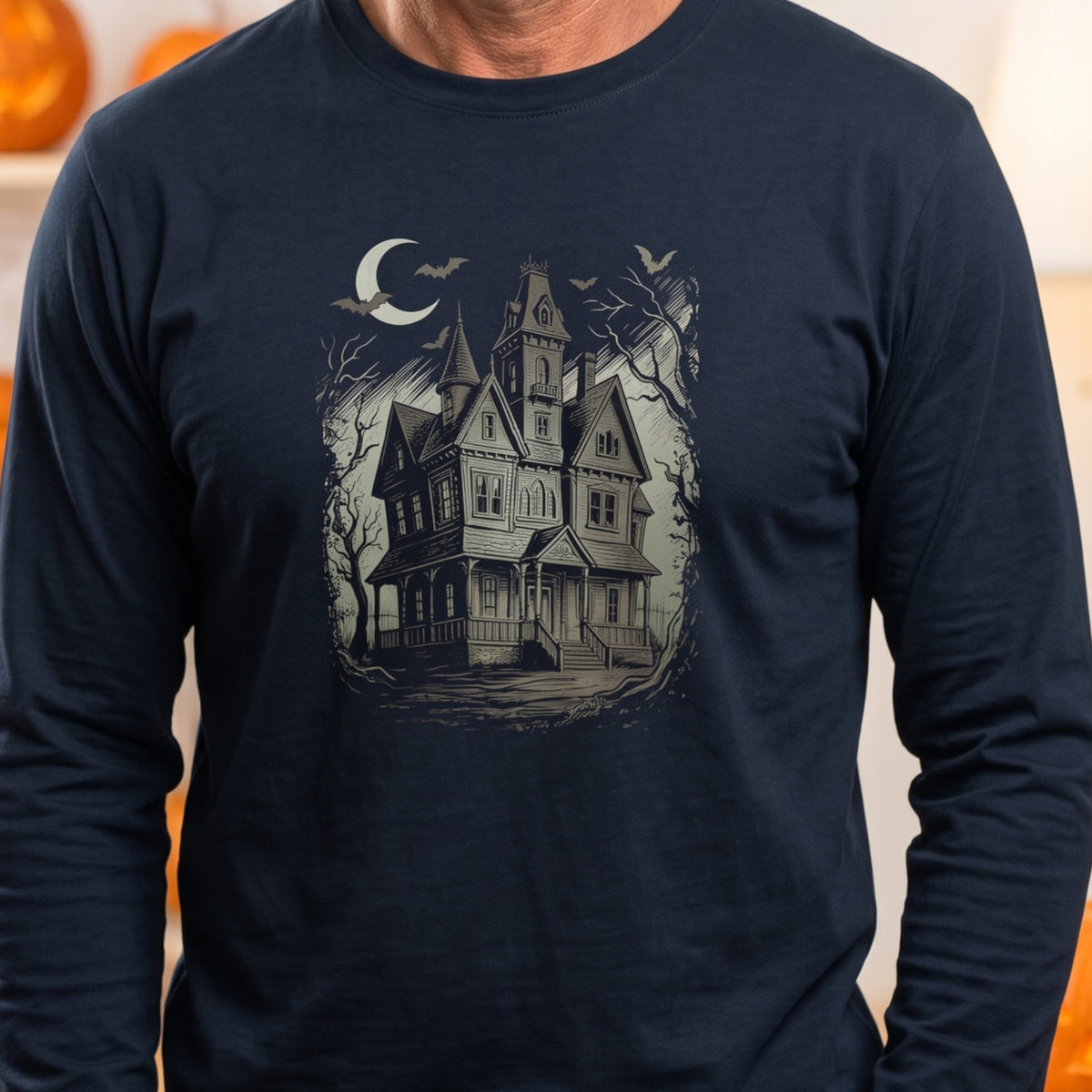 Haunted House T-Shirt, Gothic Victorian Mansion Halloween Shirt, Unisex Long Sleeve Tee