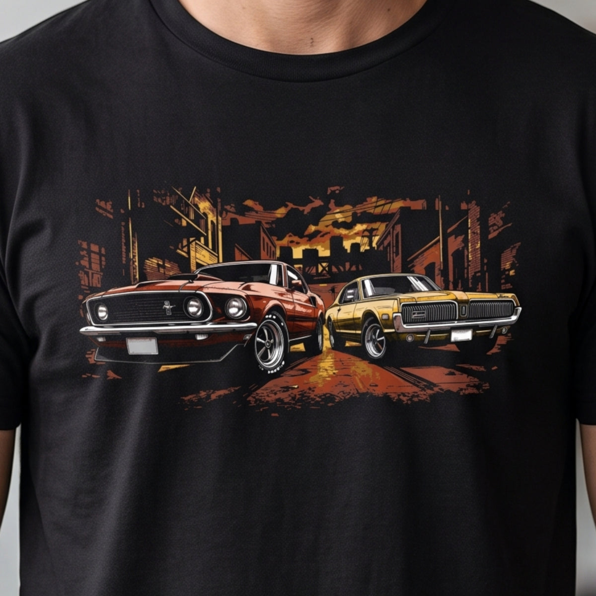 Mustang and Cougar T-Shirt, Classic Ford Mercury Muscle Car Tee, 1969 1967 Vintage Pony Car Graphic Shirt
