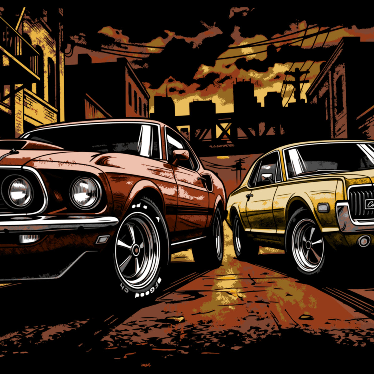 Mustang and Cougar T-Shirt, Classic Ford Mercury Muscle Car Tee, 1969 1967 Vintage Pony Car Graphic Shirt
