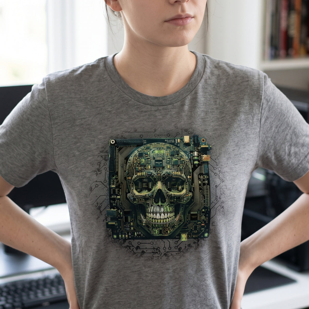 Cyberpunk Skull T-Shirt, Circuit Board Skull Graphic Tee, Sci-Fi Tech Skull Shirt, Hacker Gamer Gift Shirt