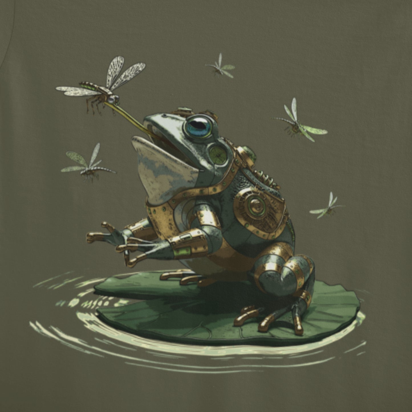 Steampunk Frog with Dragonflies Unisex t-shirt - Mechanical Bullfrog Tee