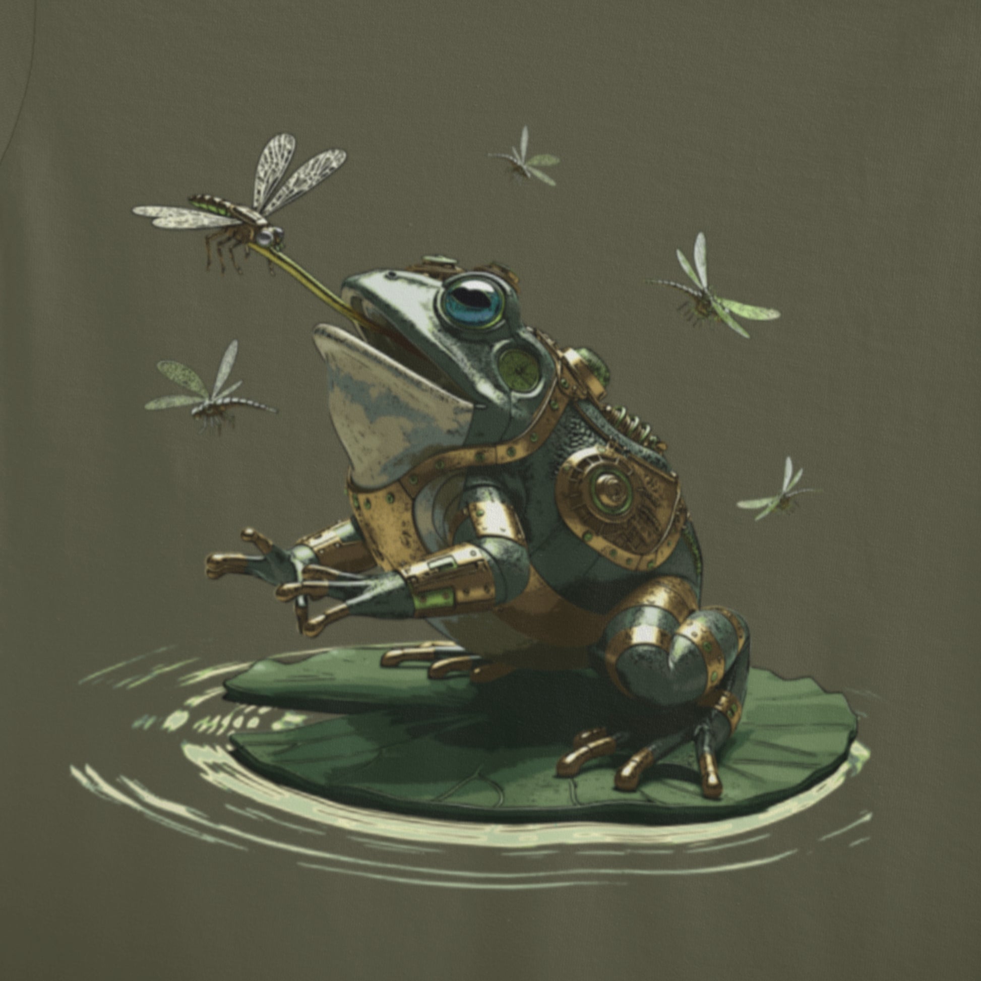 Steampunk Frog with Dragonflies Unisex t-shirt - Mechanical Bullfrog Tee