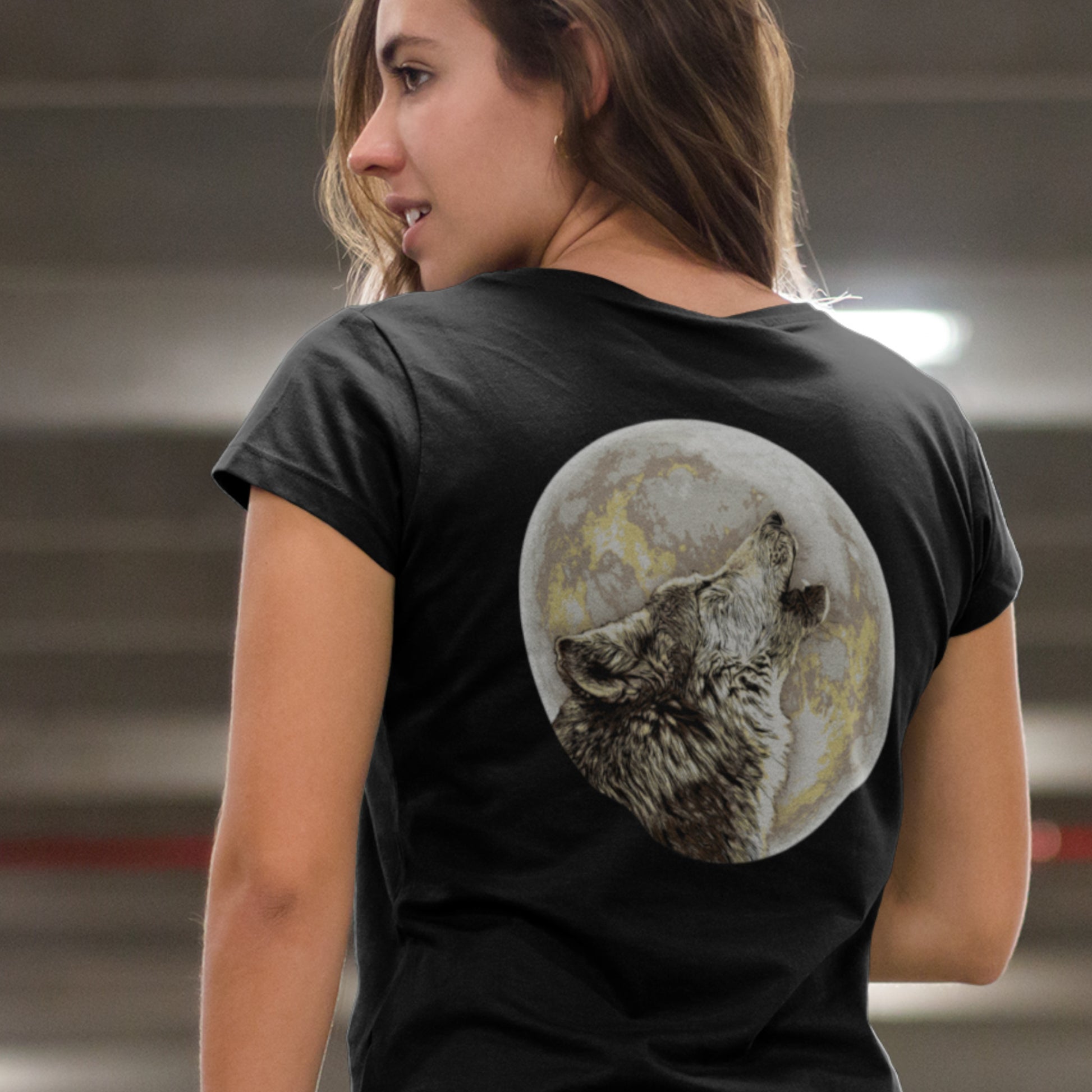 Howling Wolf under Full Moon Unisex classic tee - image on back