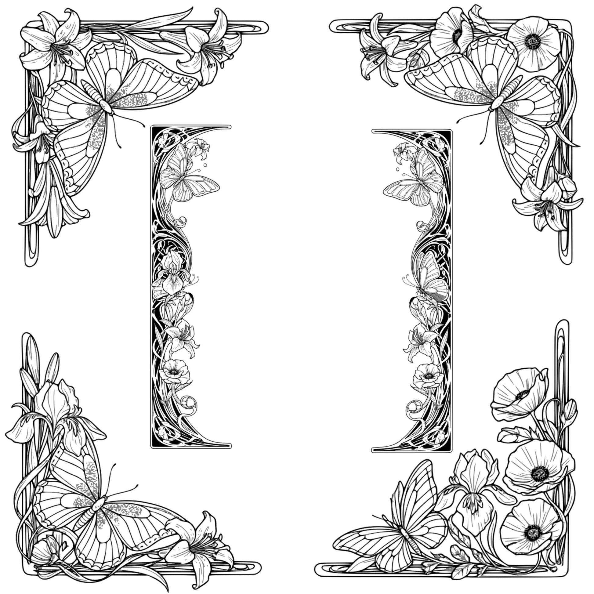 Flowers and Butterflies Border Frames - Vintage Flowers Clipart, SVG, PNG (Digital Download)