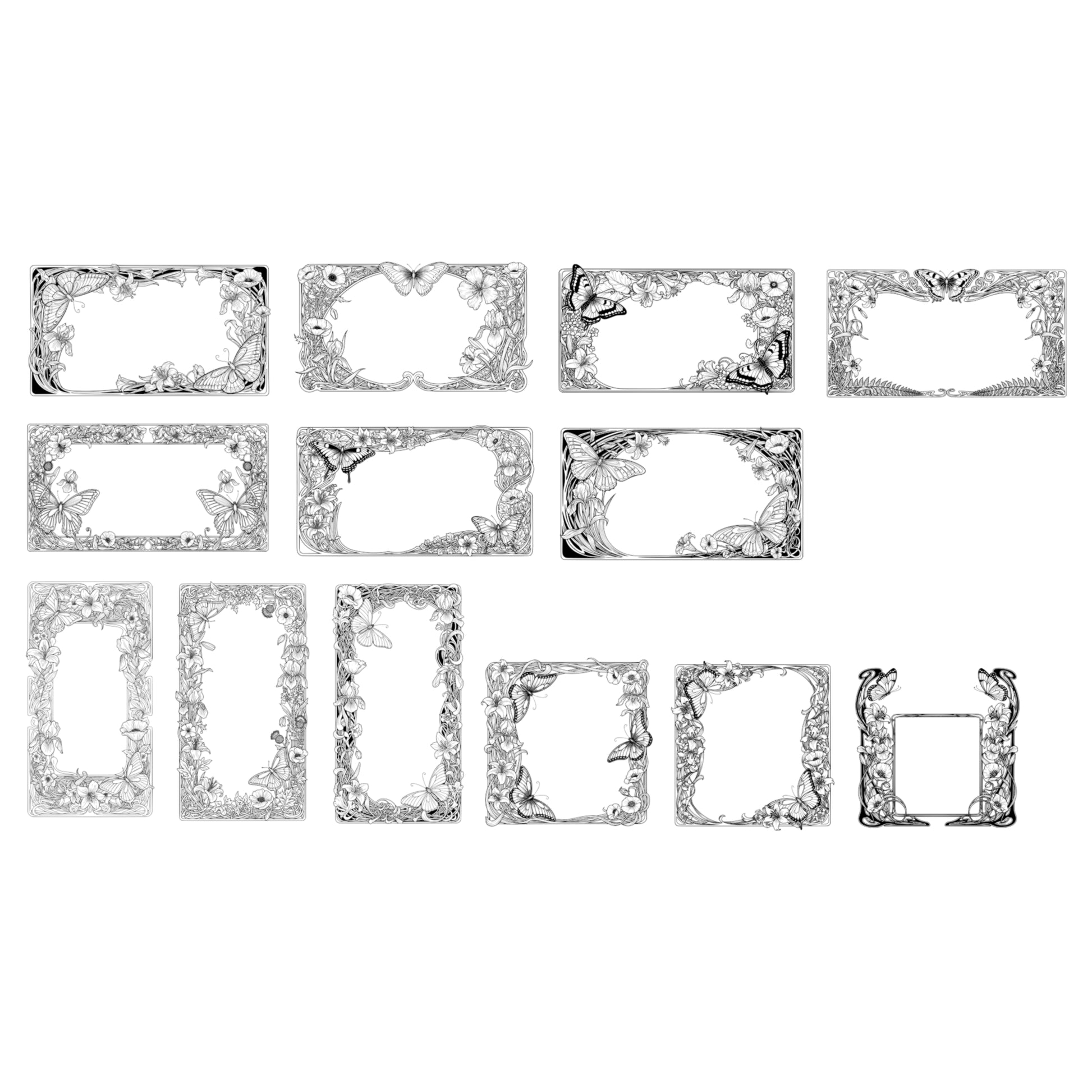 Flowers and Butterflies Border Frames - Vintage Flowers Clipart, SVG, PNG (Digital Download)