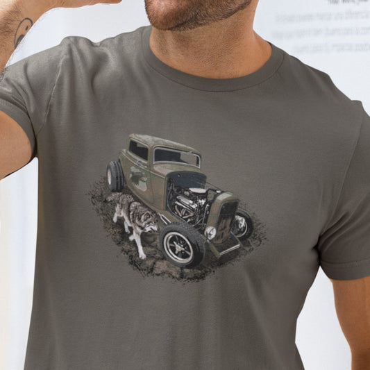 Classic car shirt - Rusty Hot Rod with Wolf