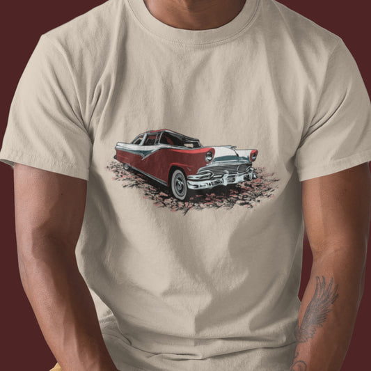 Classic car shirt featuring a 56 Ford Crown Victoria, original design 1956 red and white Crown Vic