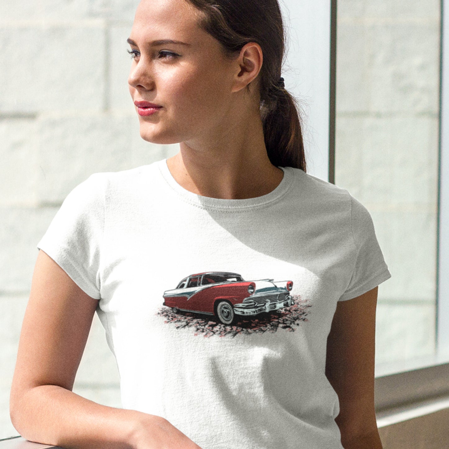 Classic car shirt featuring a 56 Ford Crown Victoria, original design 1956 red and white Crown Vic