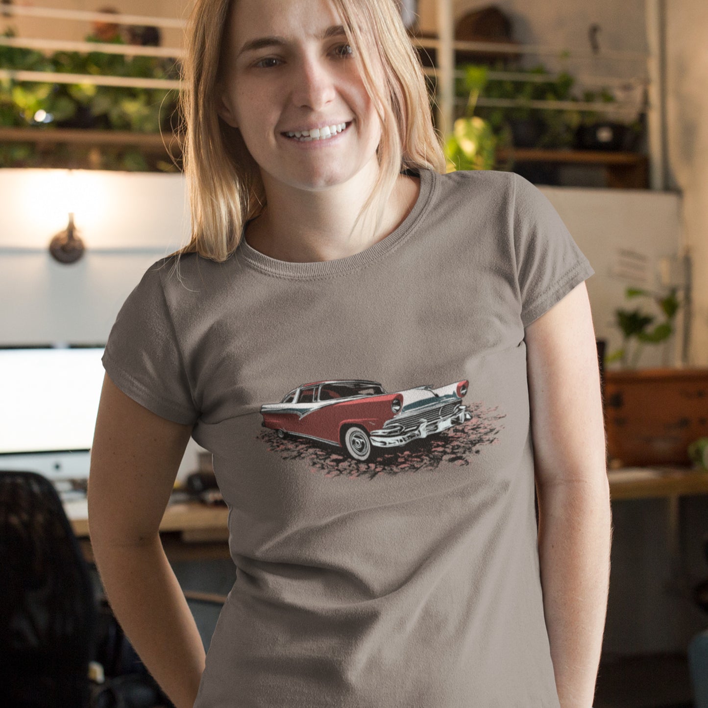 Classic car shirt featuring a 56 Ford Crown Victoria, original design 1956 red and white Crown Vic