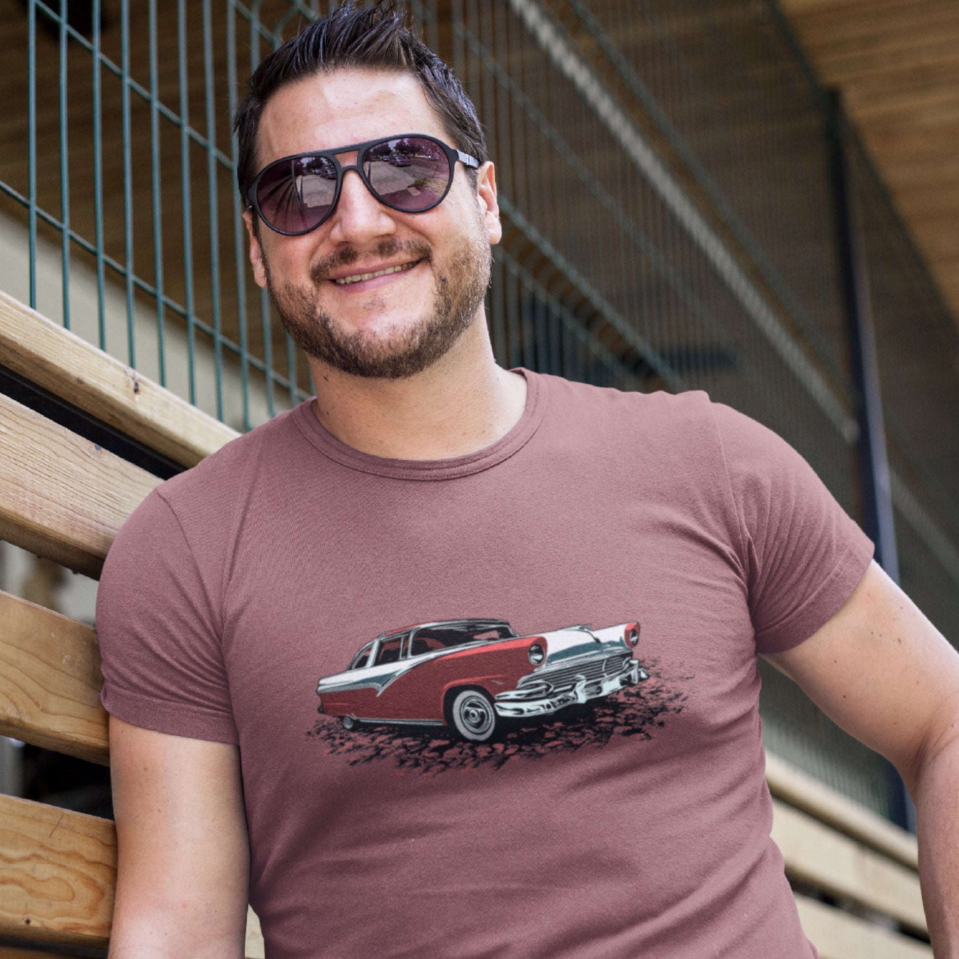 Classic car shirt featuring a 56 Ford Crown Victoria, original design 1956 red and white Crown Vic