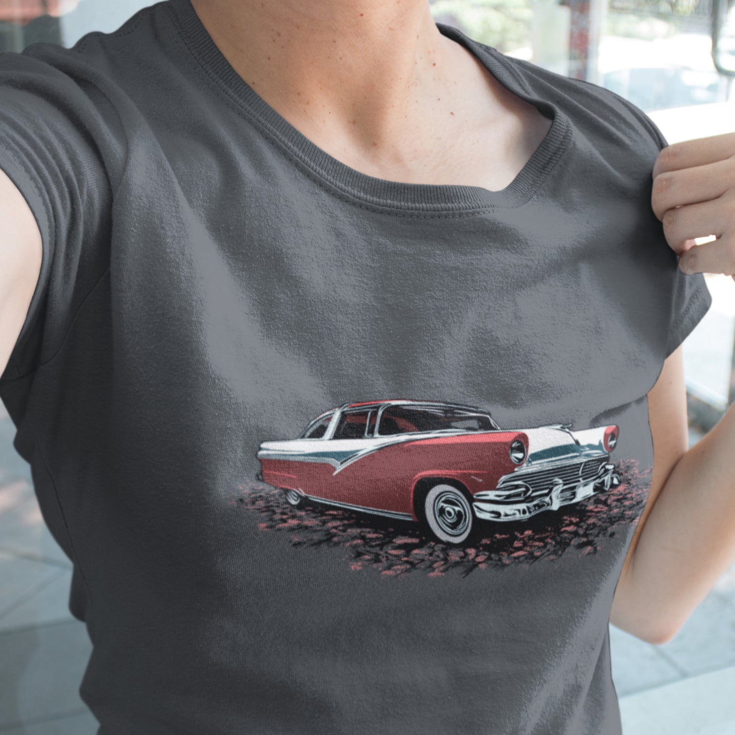 Classic car shirt featuring a 56 Ford Crown Victoria, original design 1956 red and white Crown Vic