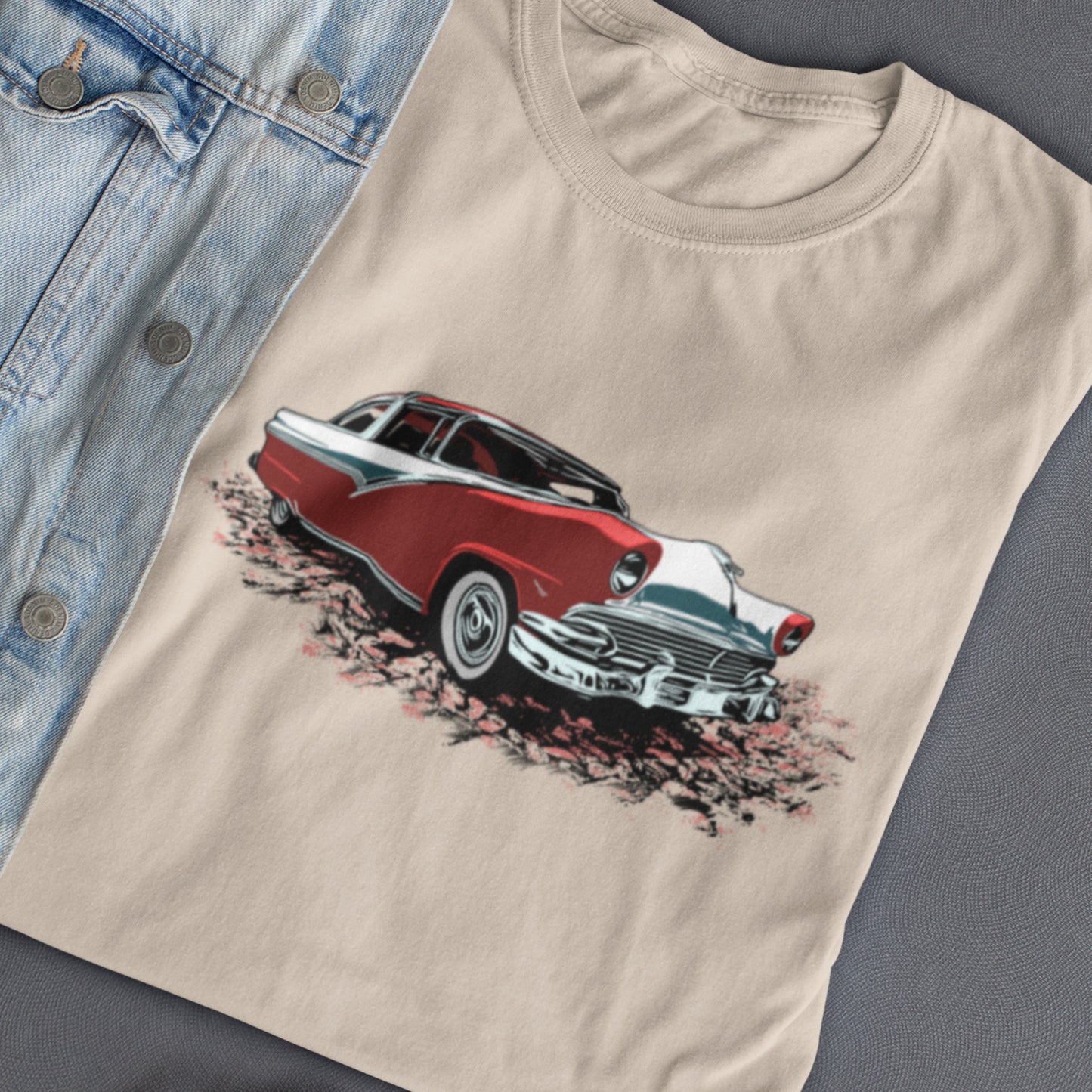 Classic car shirt featuring a 56 Ford Crown Victoria, original design 1956 red and white Crown Vic