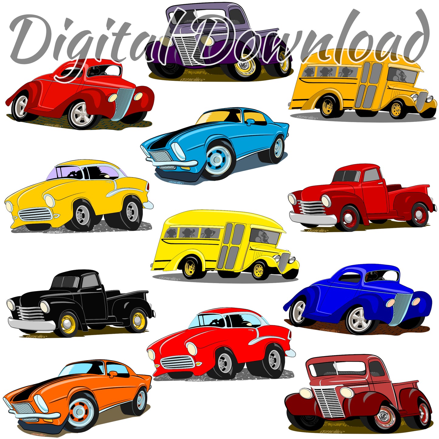 Cartoon Hot Rods Digital Download