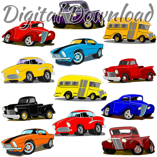 Cartoon Hot Rods Digital Download