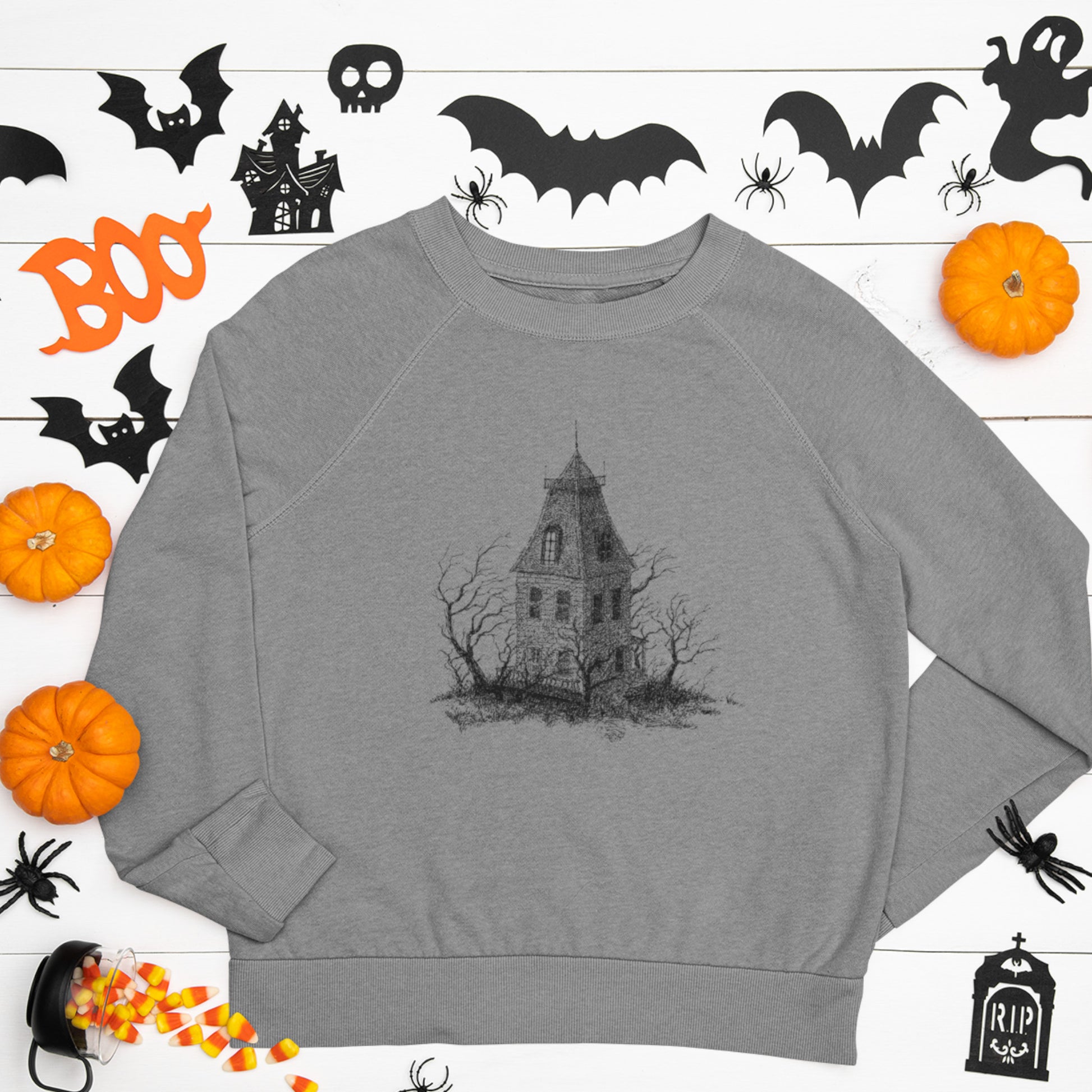 Creepy Haunted House Unisex Heavy Blend Crewneck Sweatshirt, light version, Scary Halloween themed sweatshirt