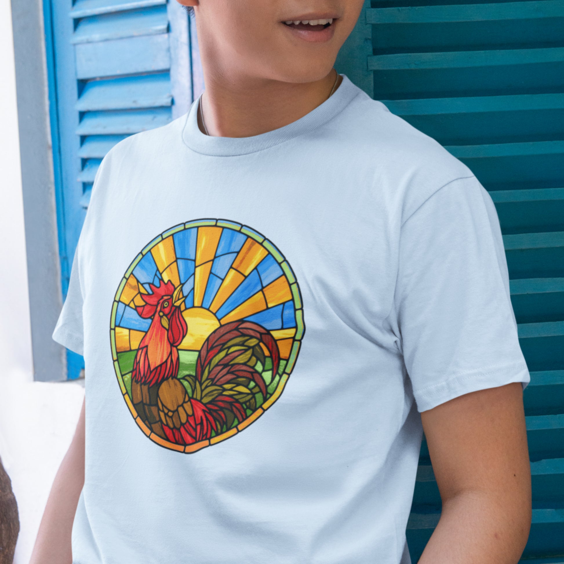 Stained Glass Rooster Unisex classic tee - Chicken Shirt!  Rise and shine with our radiant rooster tee! This stained glass-inspired design is the perfect way to start your day. 
