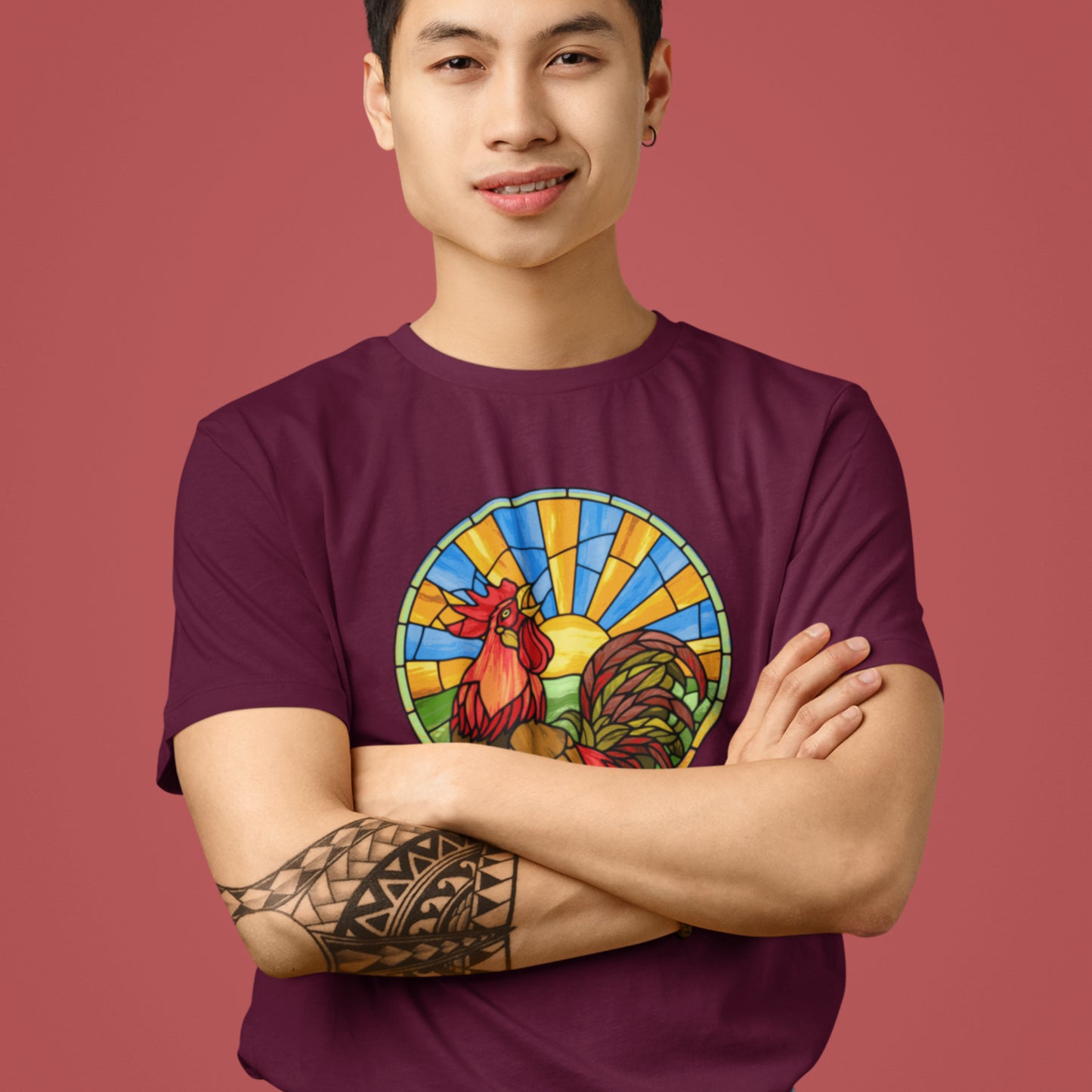 Stained Glass Rooster Unisex classic tee - Chicken Shirt!  Rise and shine with our radiant rooster tee! This stained glass-inspired design is the perfect way to start your day. 