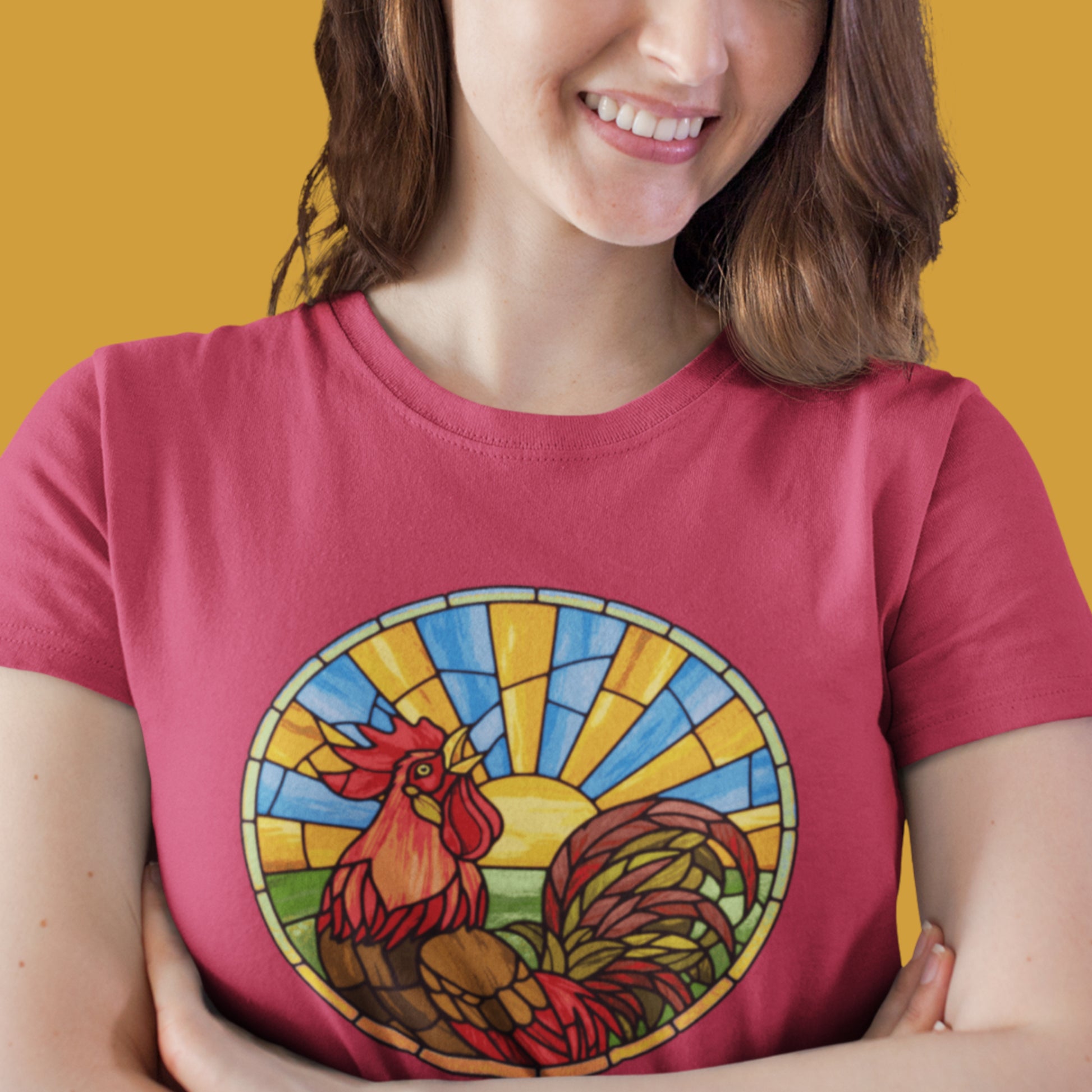 Stained Glass Rooster Unisex classic tee - Chicken Shirt!  Rise and shine with our radiant rooster tee! This stained glass-inspired design is the perfect way to start your day. 