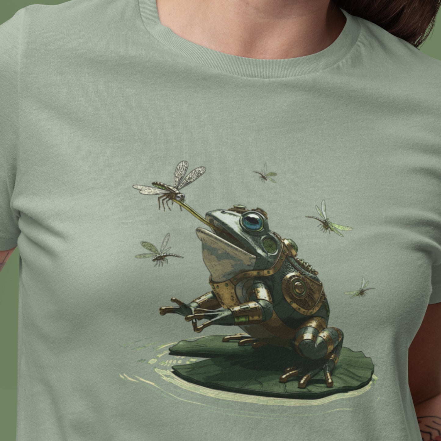 Steampunk Frog with Dragonflies Unisex t-shirt - Mechanical Bullfrog Tee