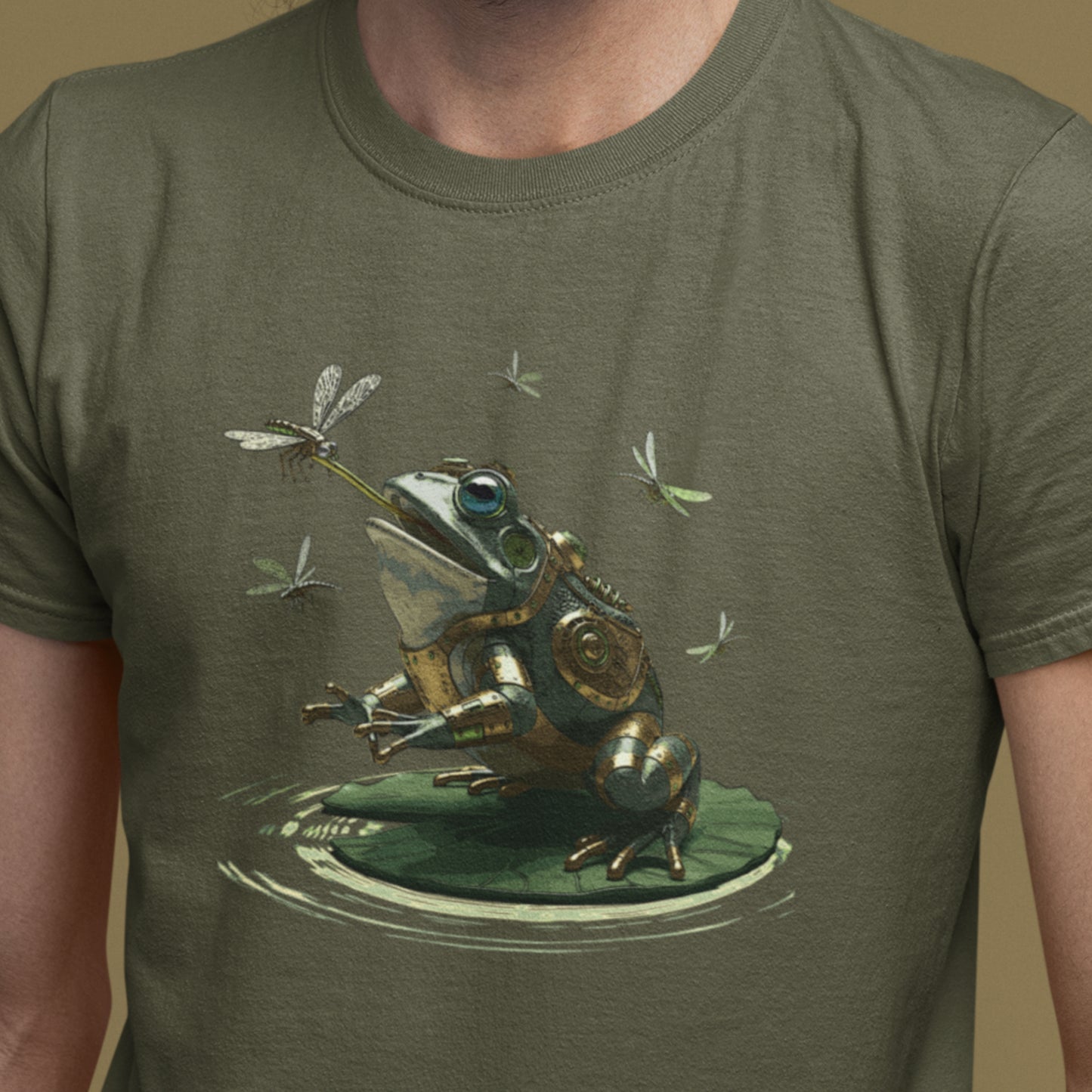 Steampunk Frog with Dragonflies Unisex t-shirt - Mechanical Bullfrog Tee