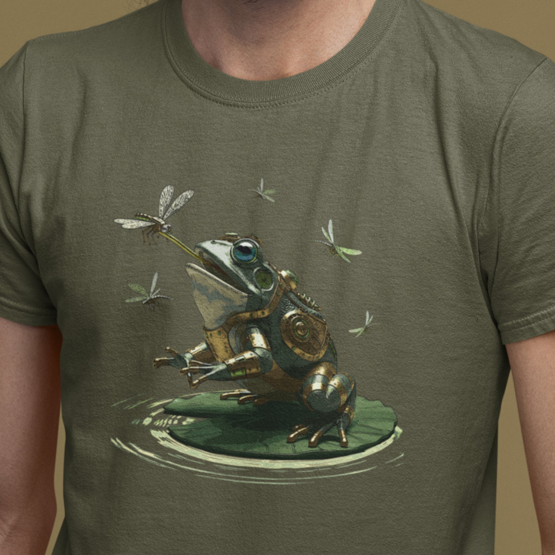 Steampunk Frog with Dragonflies Unisex t-shirt - Mechanical Bullfrog Tee