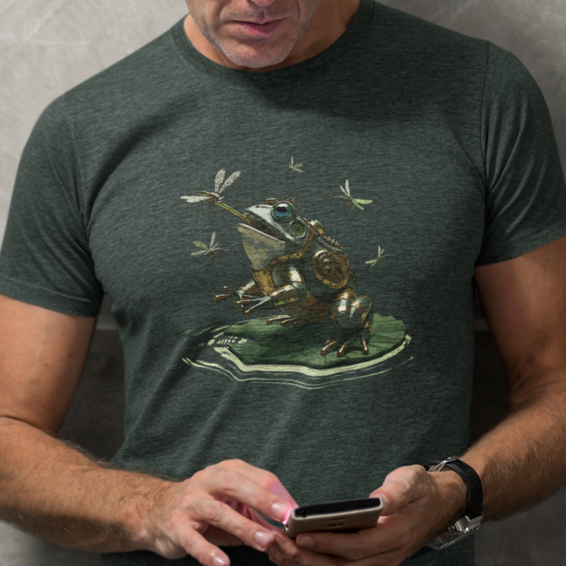Steampunk Frog with Dragonflies Unisex t-shirt - Mechanical Bullfrog Tee
