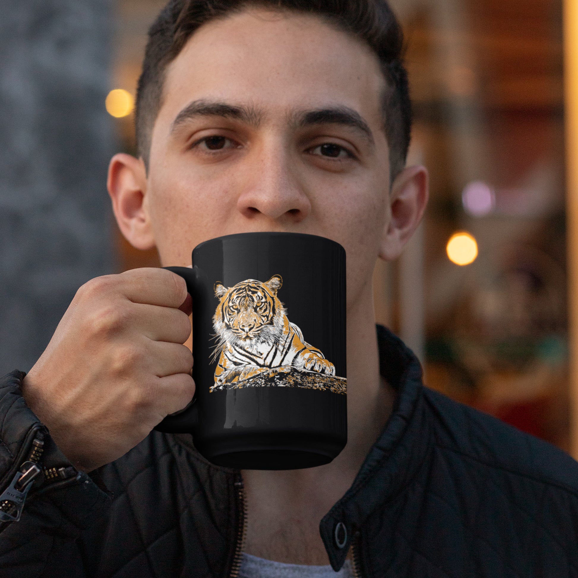 Majestic Tiger Black Glossy Mug at zoeysgarage.net