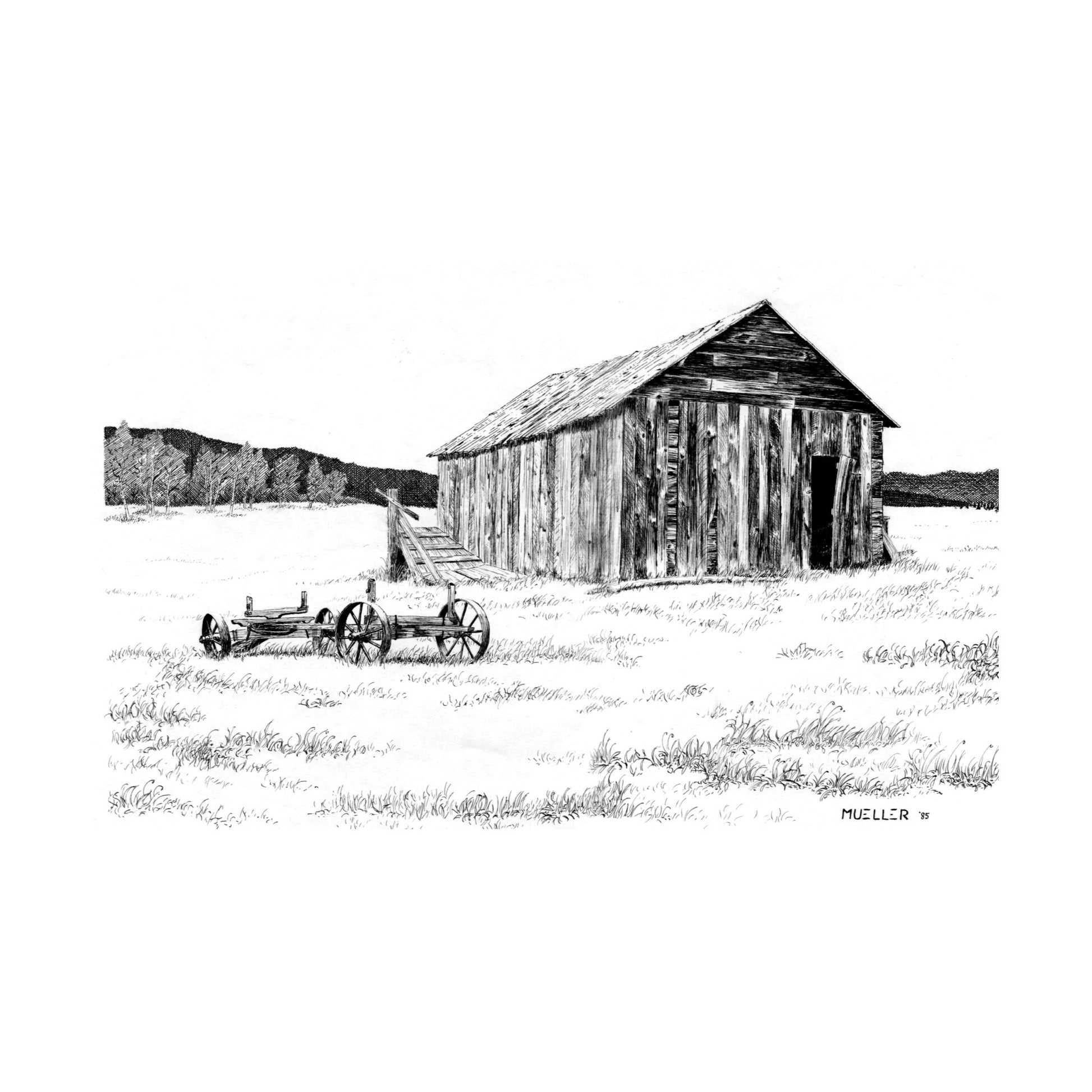 Abandoned Montana Barn Pen and Ink Drawing Wall Art, 8.5" x 12" Unframed, Original hand drawn artwork