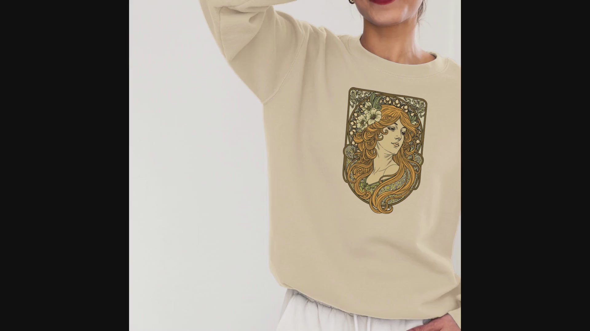 Alphonse Mucha-inspired Woman green/brown tones Unisex Sweatshirt