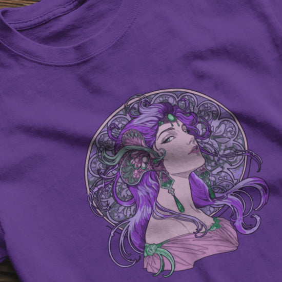 Alphonse Mucha-inspired Purple-haired Woman Unisex classic tee
