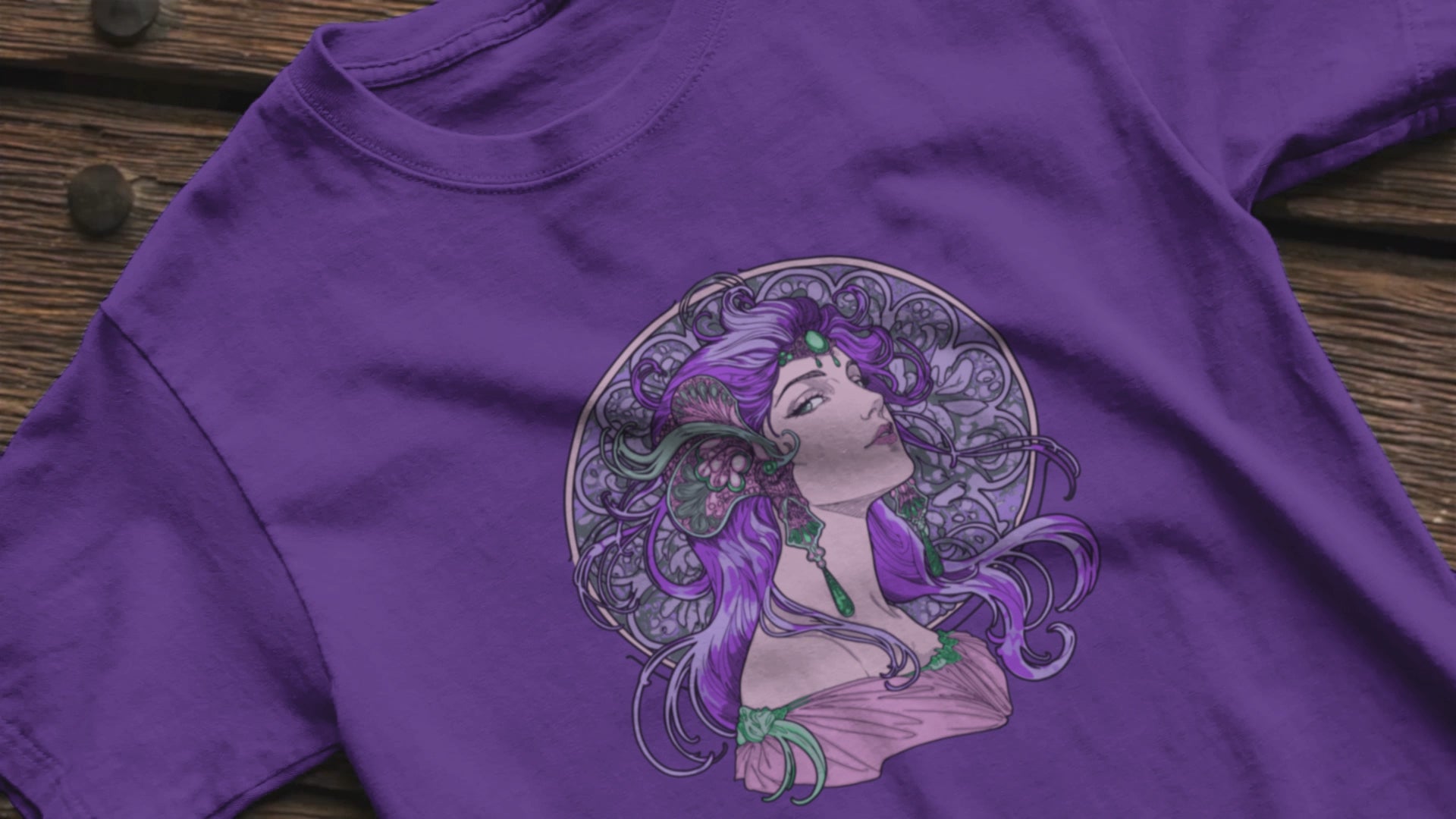 Alphonse Mucha-inspired Purple-haired Woman Unisex classic tee