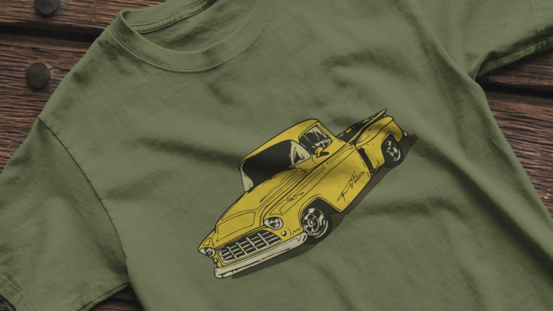 Classic truck shirt featuring yellow 55 Chevy pickup - Unisex T-shirt with classic truck