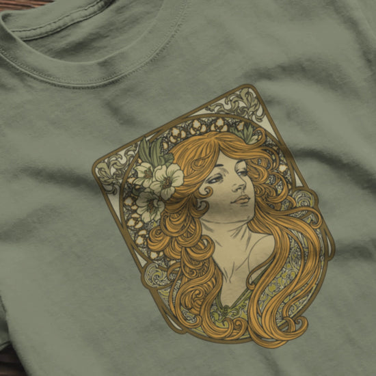 Alphonse Mucha-inspired Woman green/brown tones Unisex classic tee