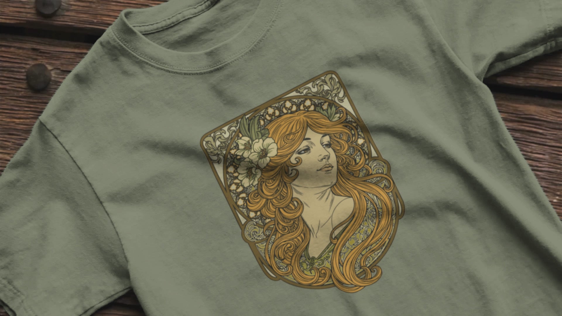 Alphonse Mucha-inspired Woman green/brown tones Unisex classic tee