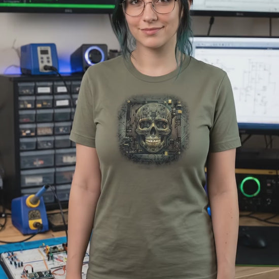 Cyberpunk Skull T-Shirt, Circuit Board Skull Graphic Tee, Sci-Fi Tech Skull Shirt, Hacker Gamer Gift Shirt