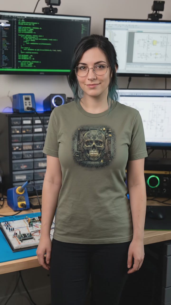 Cyberpunk Skull T-Shirt, Circuit Board Skull Graphic Tee, Sci-Fi Tech Skull Shirt, Hacker Gamer Gift Shirt