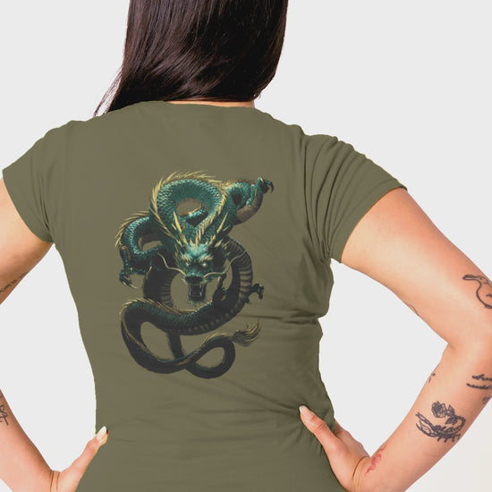 Green Dragon Unisex t-shirt - Japanese-inspired serpentine dragon - image on back of shirt