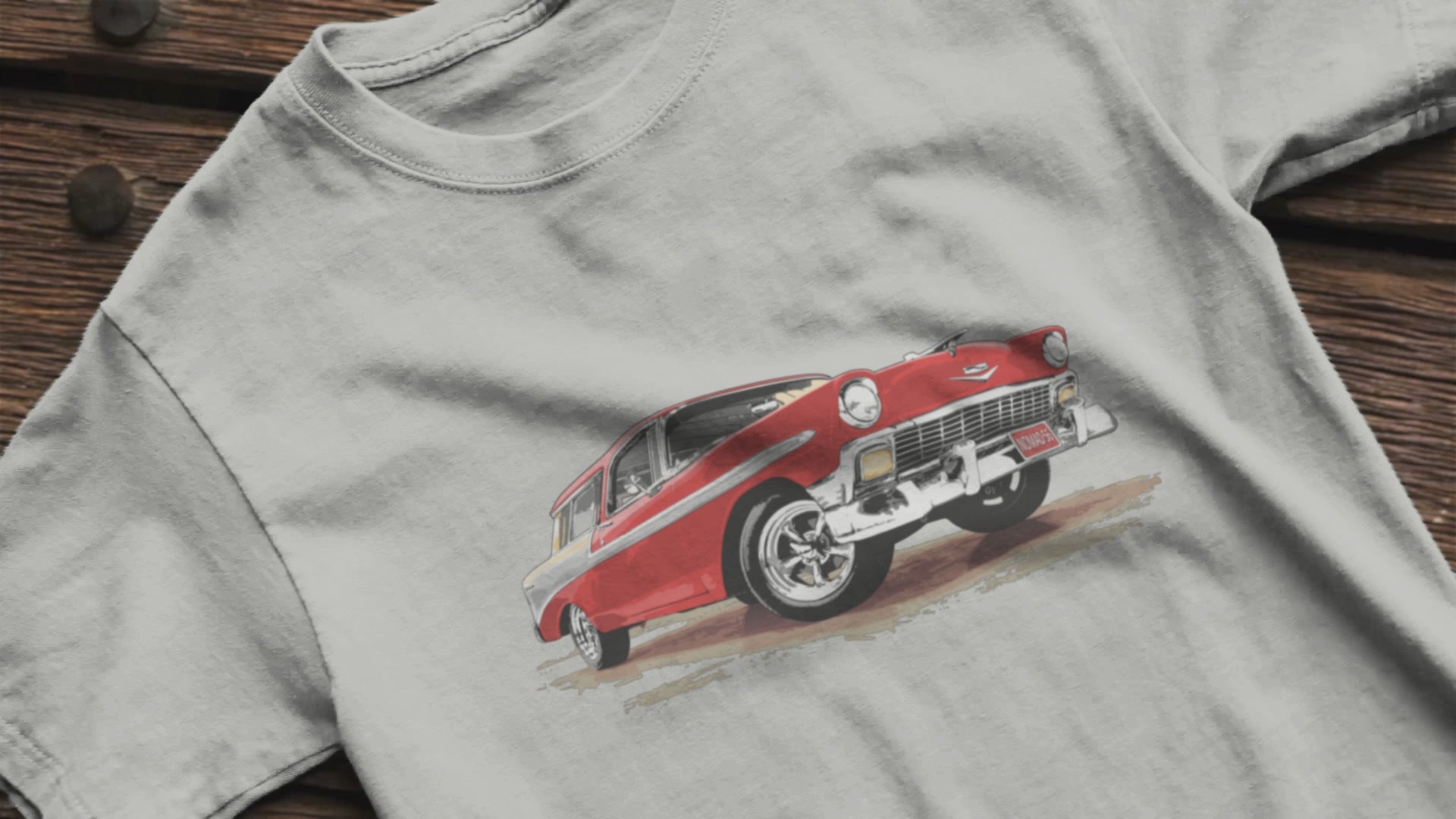 Classic Car Shirt featuring a red 56 Chevrolet Bel Air Nomad, 1956 Chevy on Unisex t-shirt