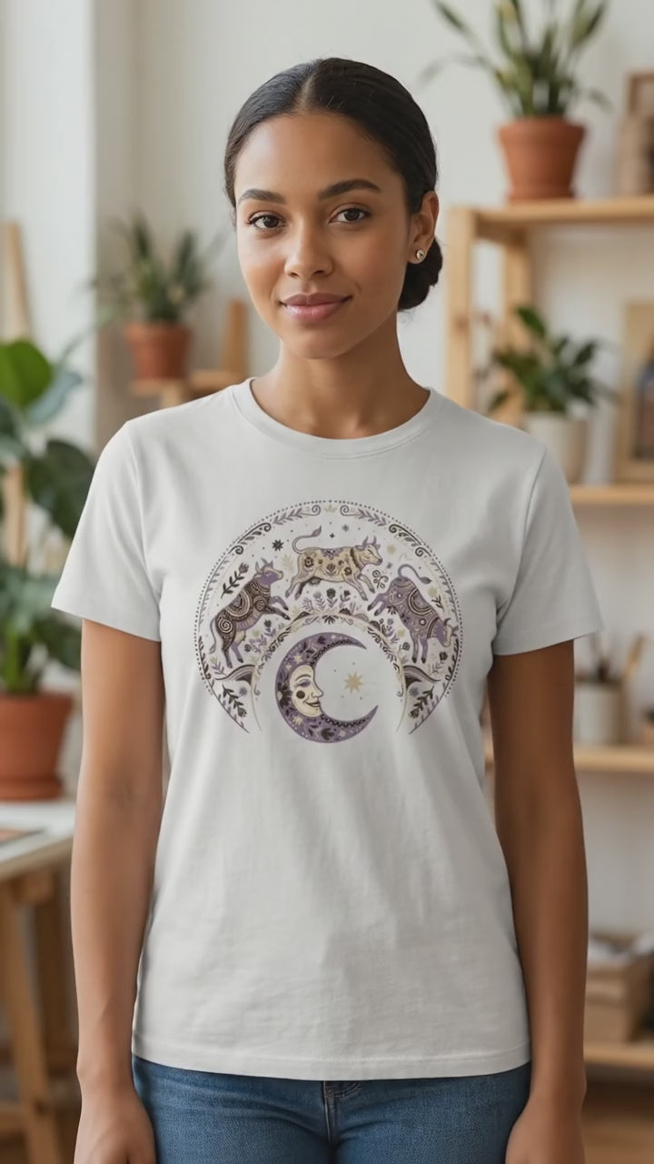 Folk Art Cow Trio with Moon Tee | Unisex classic tee