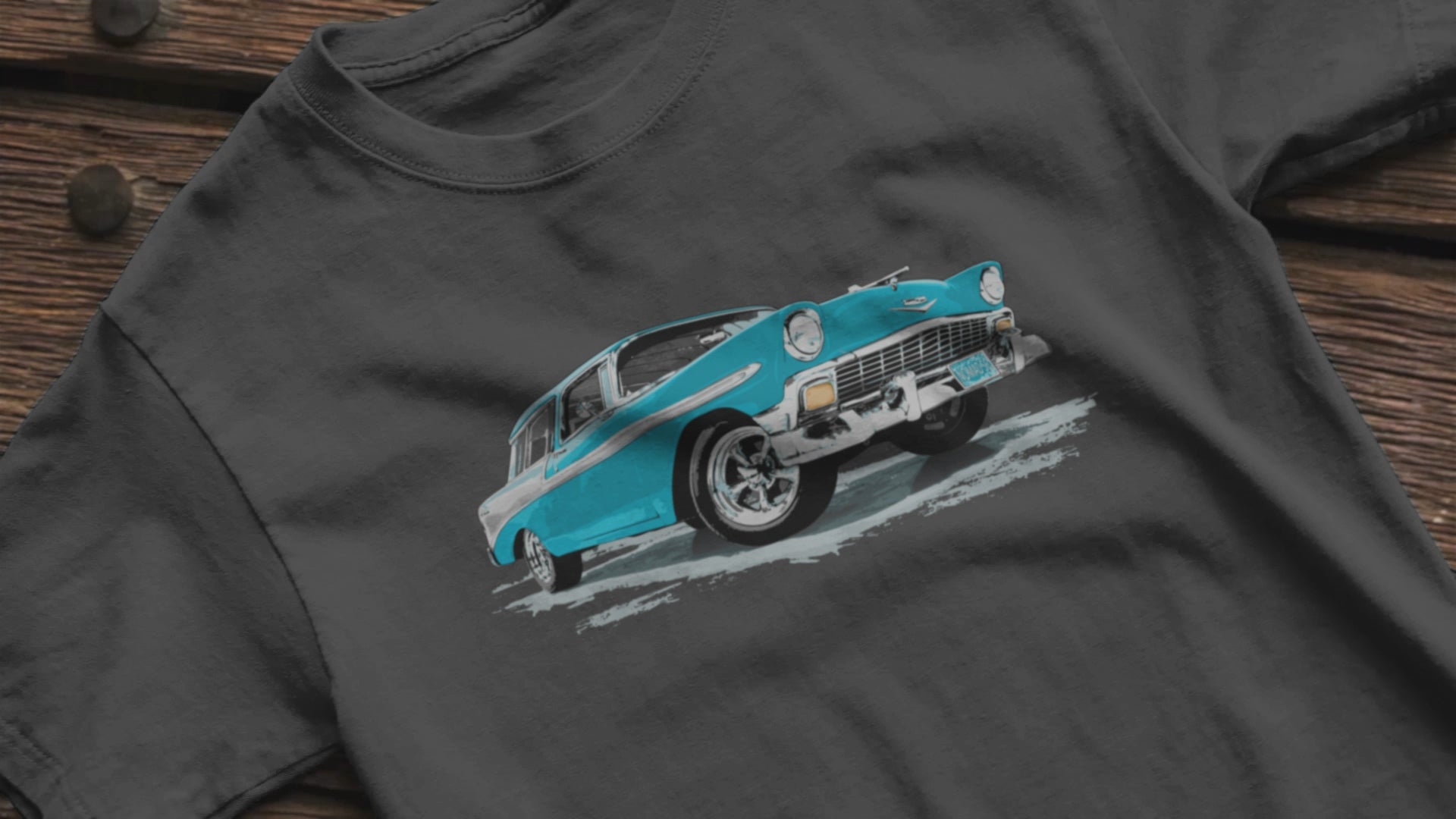 Classic Car Shirt featuring a Blue 56 Chevrolet Bel Air Nomad, 1956 Chevy on Unisex t-shirt