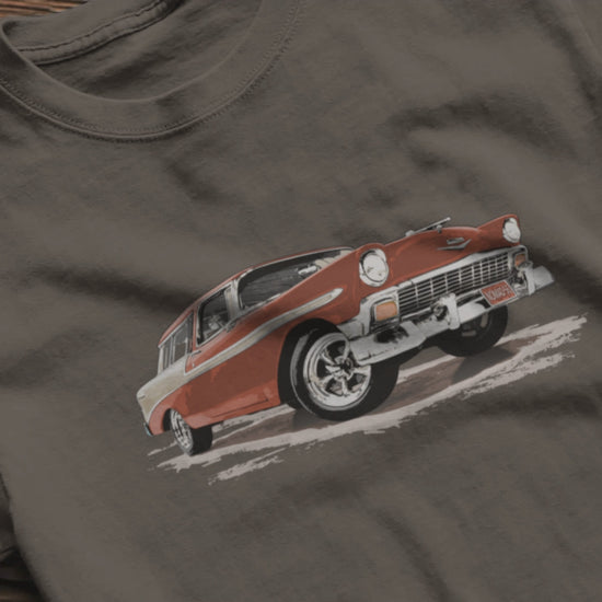 Classic Car Shirt featuring a bronze 56 Chevrolet Bel Air Nomad, 1956 Chevy on Unisex t-shirt