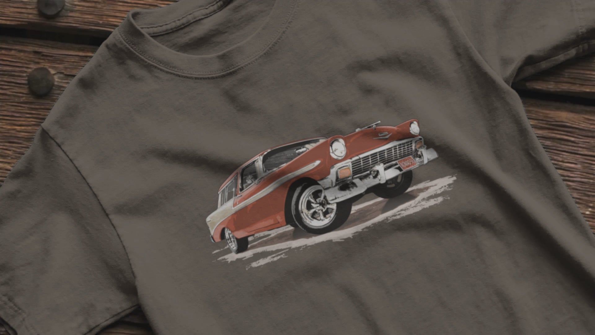 Classic Car Shirt featuring a bronze 56 Chevrolet Bel Air Nomad, 1956 Chevy on Unisex t-shirt